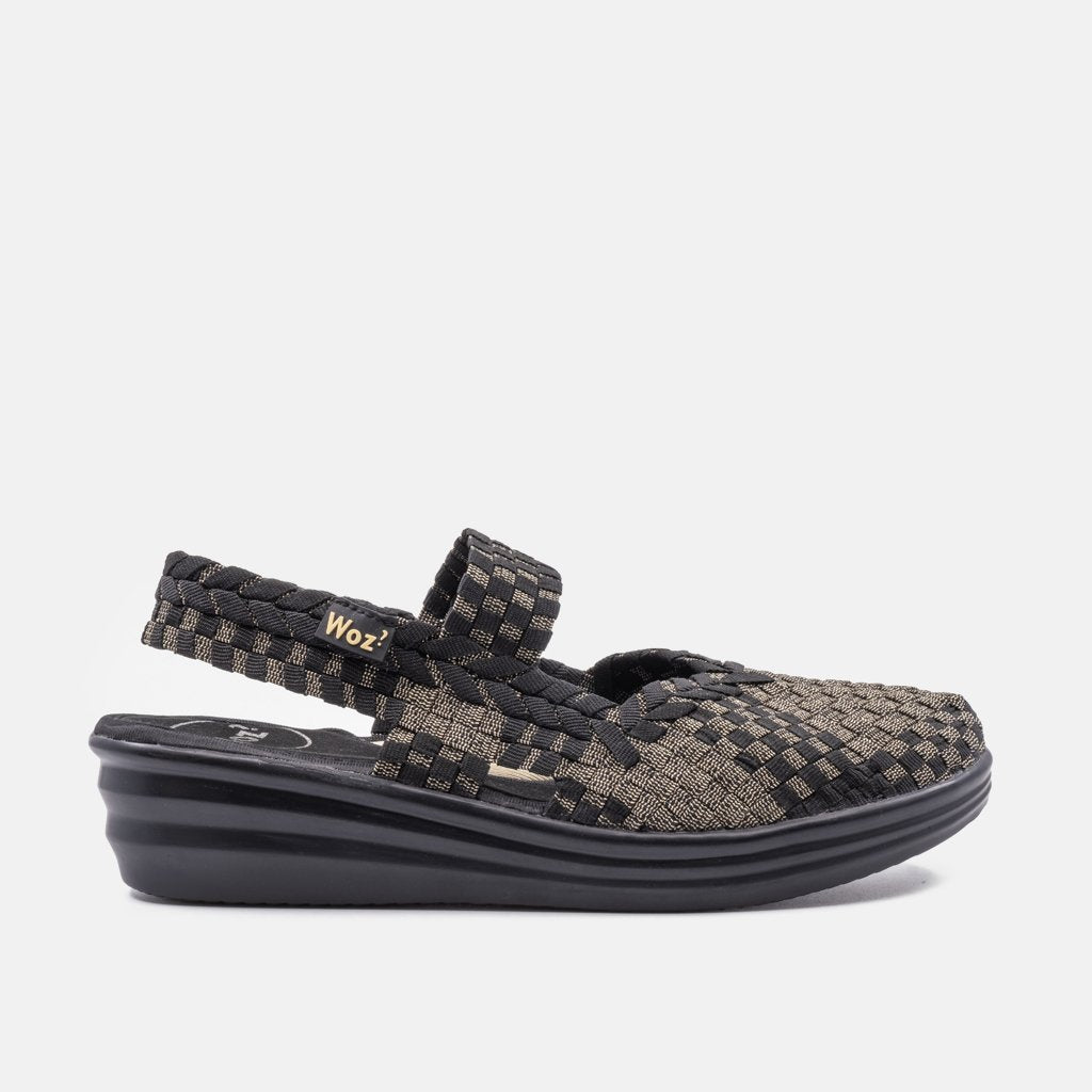 Savona Black and Gold Wedge Woz Women Footwear Shoes