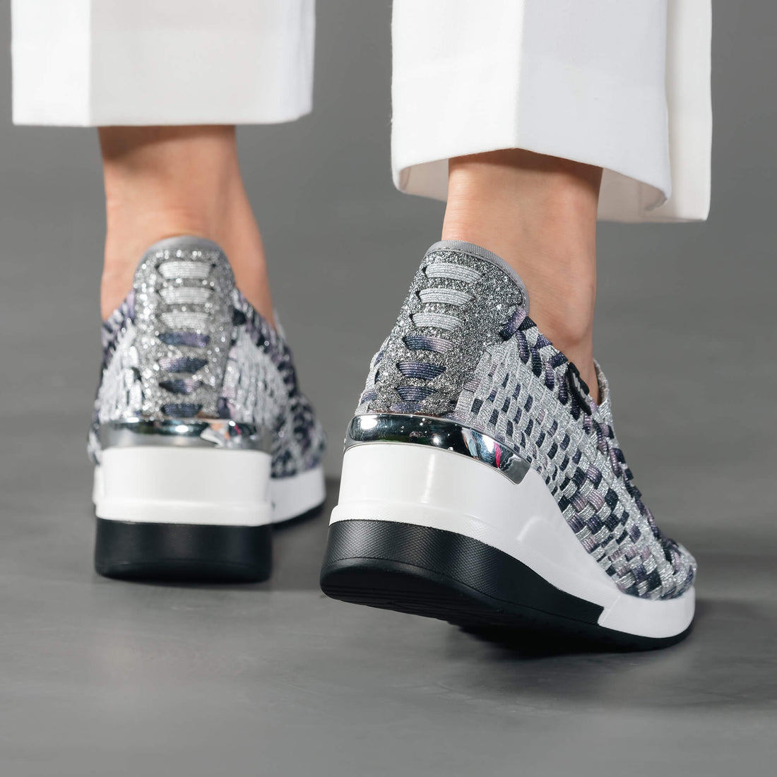 Cannes Dark Multi Silver Wedge