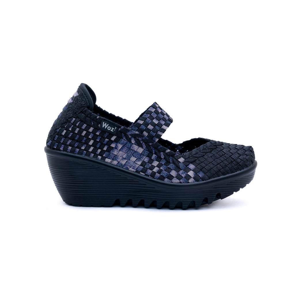 Sofia Metallic Black with Dark multi Silver Wedge